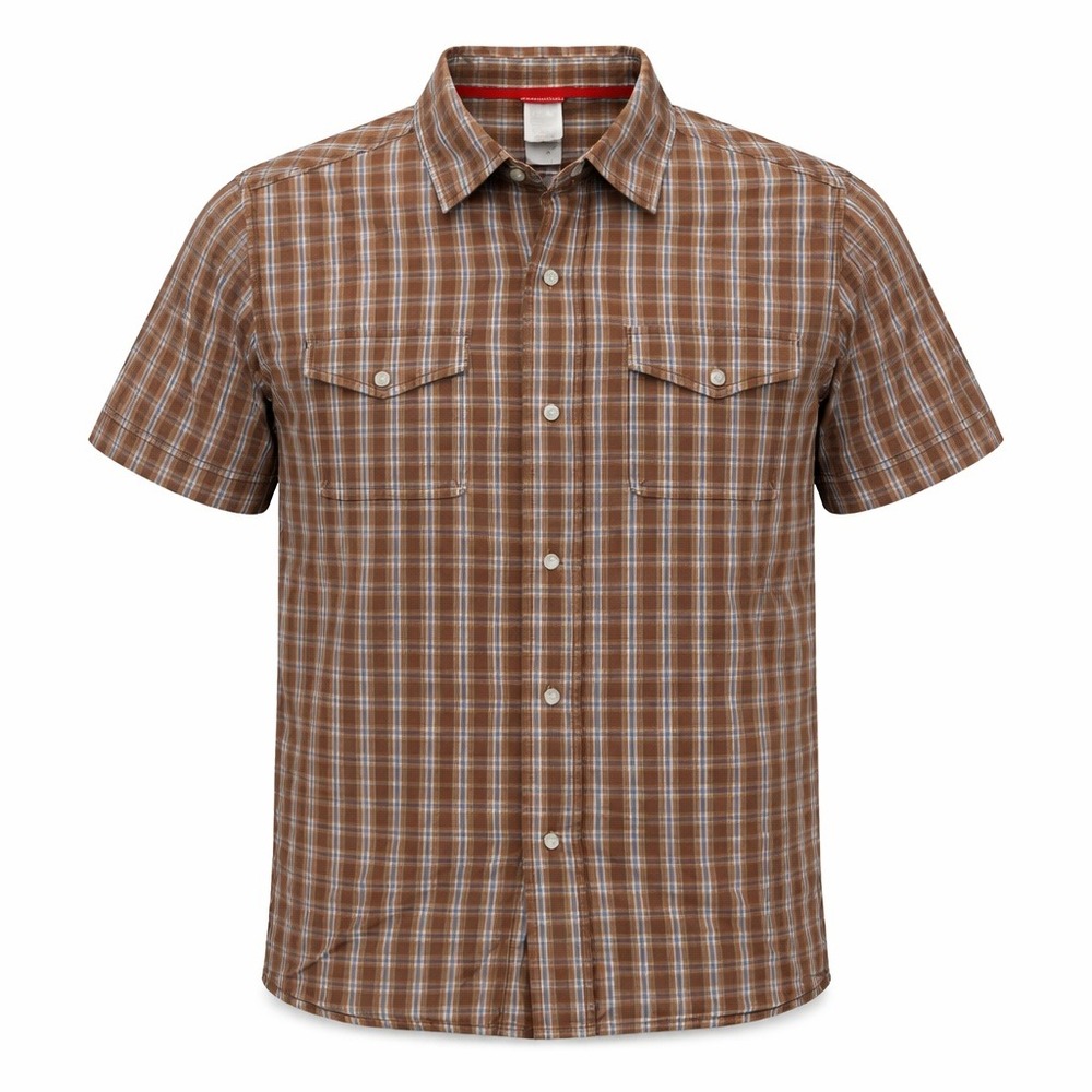 The North Face Pearl Snap Shirt Men Medium Brown Blue Plaid Western Outdoor Gorp